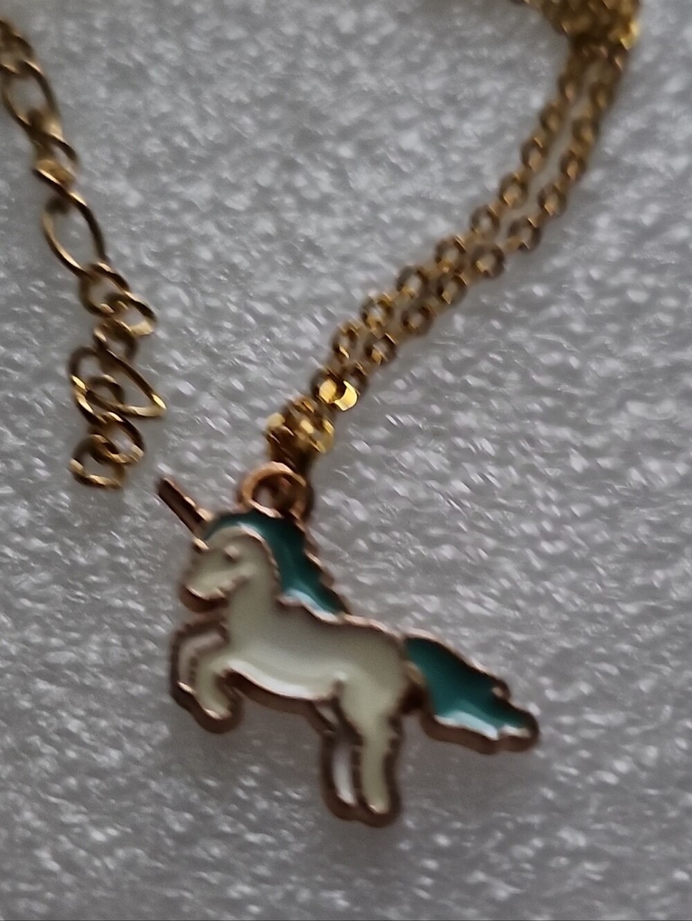 Hand Crafted Gold-Tone Unicorn Bracelet / Anklet with Teal Accent